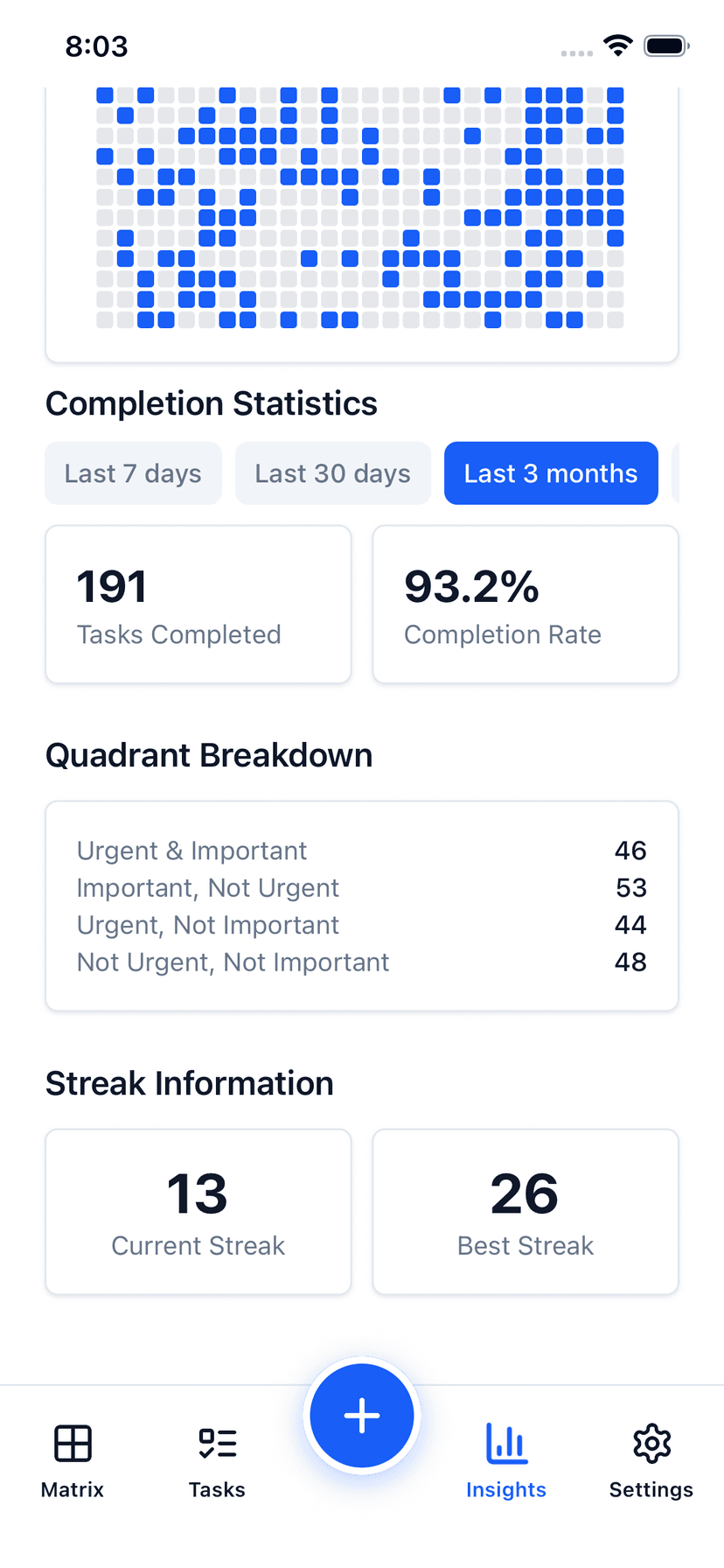 Glento streak counter showing 13 day current streak and 26 day best streak